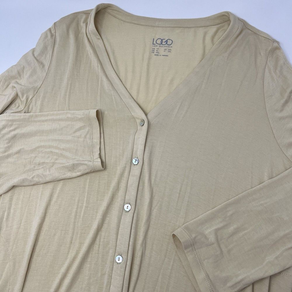 Logo‎ Lori Goldstein Women's 1X Cardigan Tunic Ruffle Lace Hem Lagenlook Yellow